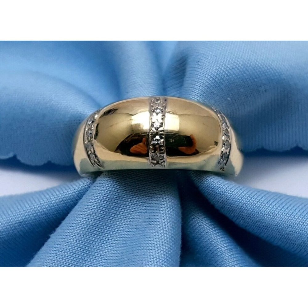 Beautiful 14K Karat Solid Yellow Gold Diamond Wide Band Ring - Size 6